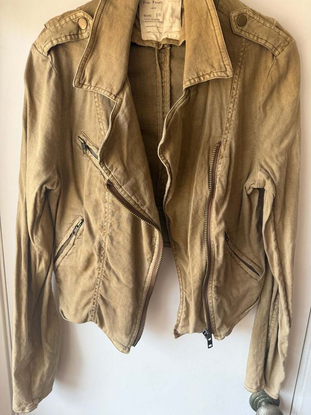 Free People Brown Cropped Utility Moto Zip-Up Jacket Size 10 - Picture 4 of 5